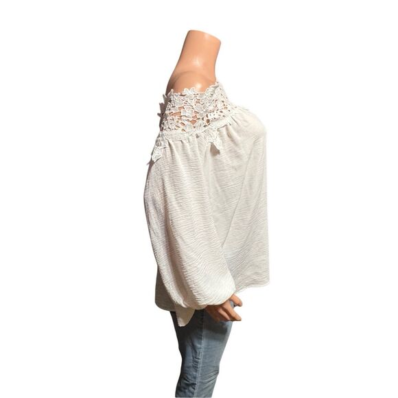 Shein embroidery sleeve white off the shoulder blouse L - Picture 4 of 7